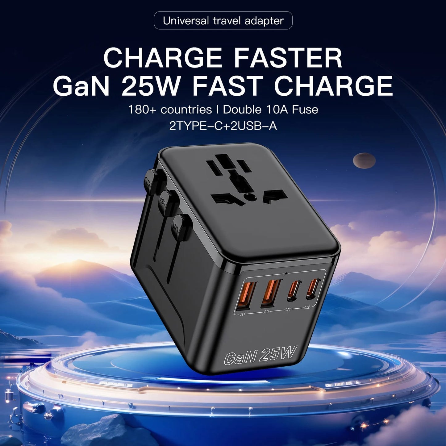 35W Universal Travel Adapter With 5 Port (3 USB A + 2 USB C)