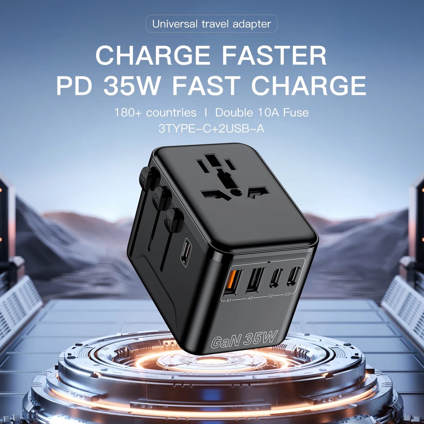 35W Universal Travel Adapter With 5 Port (3 USB A + 2 USB C)