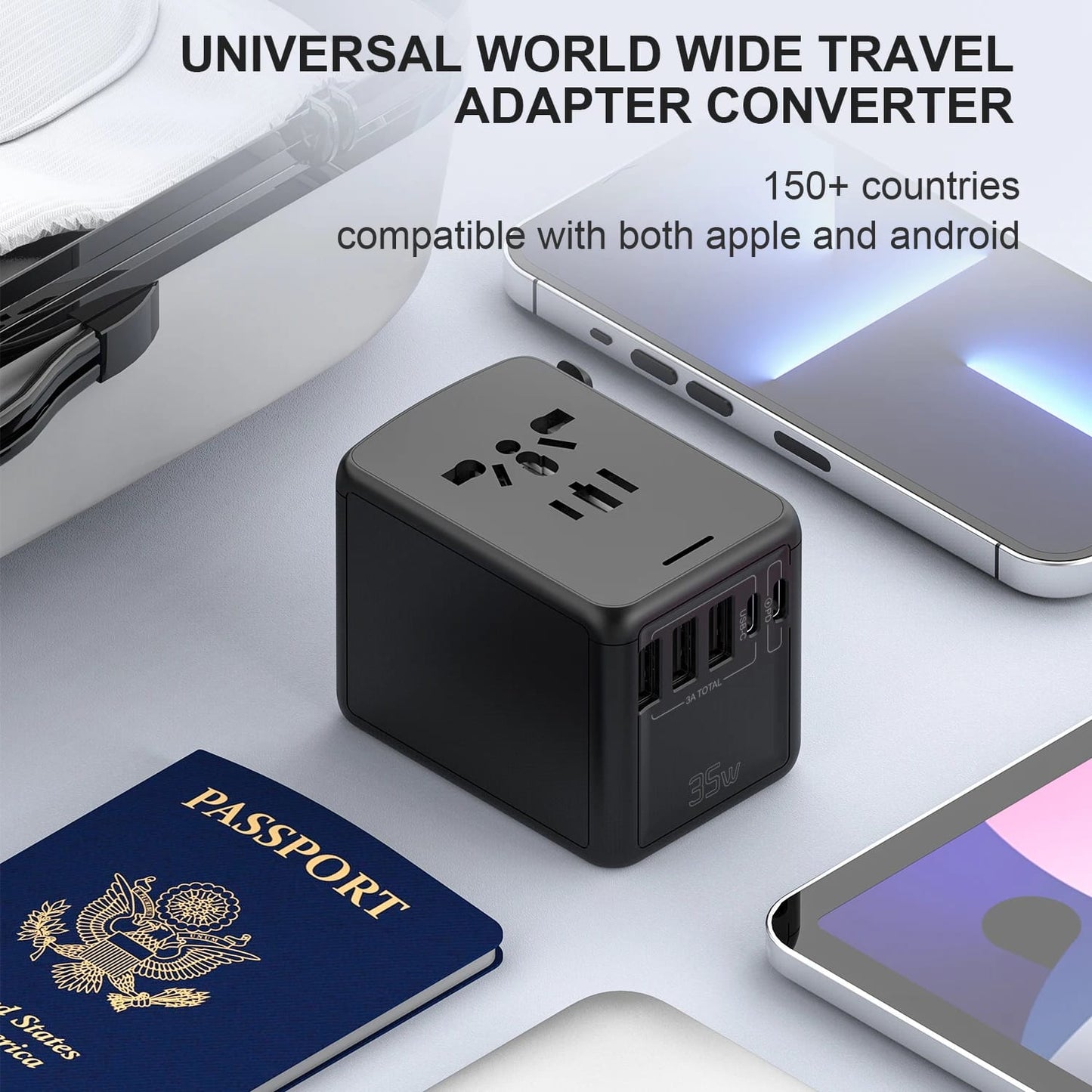 35W Universal Travel Adapter With 5 Port (3 USB A + 2 USB C)