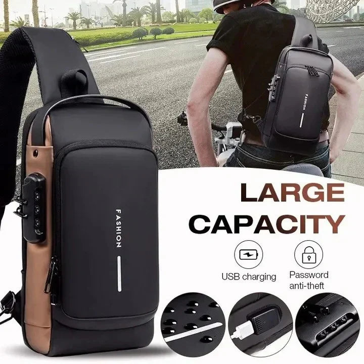 Men’s Anti-Theft Travel Crossbody Bag | USB Charging Shoulder & Chest Sling Pack