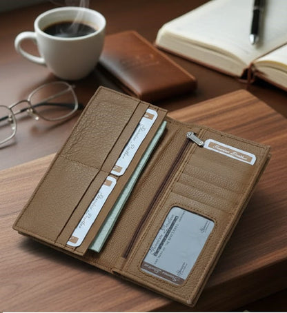 Men’s Genuine Leather Long Wallet – Multi-Slot Card Holder